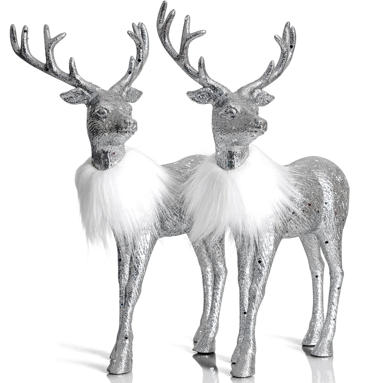 Ornativity Silver Glitter Christmas Reindeer - Holiday Party Deer Figurine Statues Dinner Tabletop Decorations Centerpiece - Pack of 2
